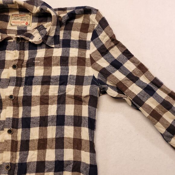 Jachs Gingham Flannel Long Sleeve Button Up Shirt Mens Size Medium M Blue Green - Picture 5 of 10